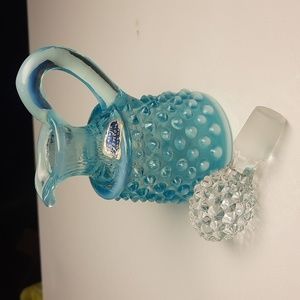 VINTAGE Fenton Blue Opalescent Hobnail Cruet Bottle with Stopper